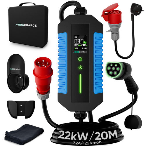 NRG CHARGE Type 2 Portable EV Charger 22 kW (20 m, 3-Phase) – Fast Charging Cable for Tesla, VW, BMW & More