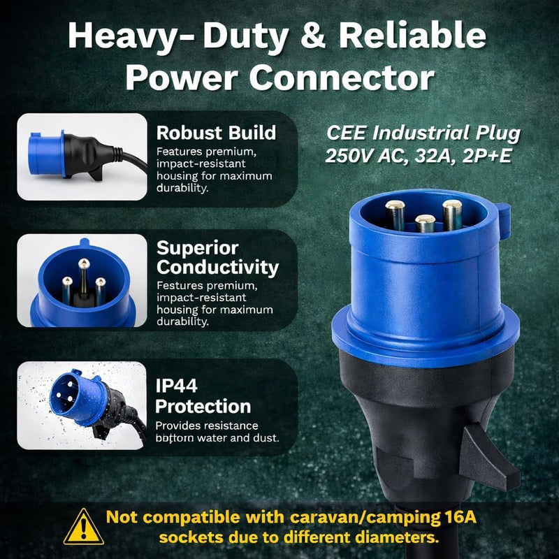 EV Charger CEE 32A Plug | Portable EV Charger Type 2, 3-7kW | Single Phase, Cabel, 6-32A | Electric Car Charger | Home Car Charger | Fast Charging, Compact, Travel-Friendly (7kW, 8 Meter)