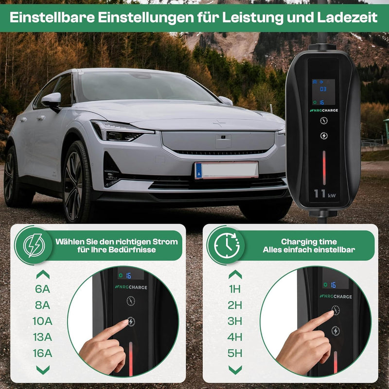 NRG CHARGE Type 2 Portable EV Charger 11kW (5m, 3-Phase) – Fast Charging Cable for Tesla, VW, BMW & More