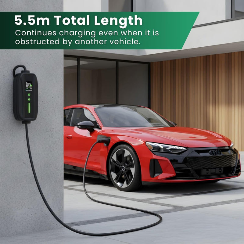 EV Charger 3 Pin Plug | Portable EV Charger Type 2, 3kW | Single Phase, Cabel, 6-13A | Electric Car Charger | Home Car Charger | Fast Charging, Compact, Travel-Friendly (3kW, 5,5 Meter)