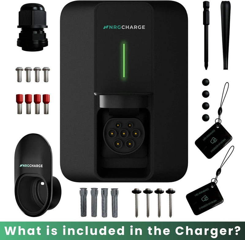 NRG CHARGE VELOX | Electric Vehicle Charger | Untethered | Type 2 | Single Phase | Level 2 Wall Mount EV Home Charger | Black | Compact 255×180×105mm (Black, 7,4 kW)