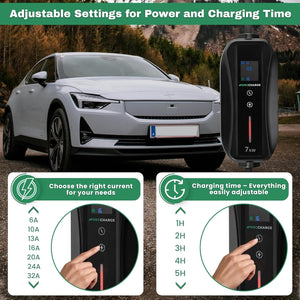 EV Charger CEE 32A Plug | Portable EV Charger Type 2, 3-7kW | Single Phase, Cabel, 6-32A | Electric Car Charger | Home Car Charger | Fast Charging, Compact, Travel-Friendly (7kW, 8 Meter)