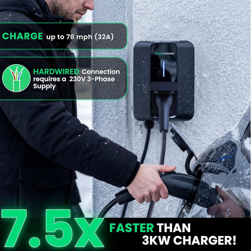 NRG CHARGE VELOX | Electric Vehicle Charger | Untethered | Type 2 | Three Phase | Level 2 Wall Mount EV Home Charger | Black | Compact 255×180×105mm (Black, 22 kW)