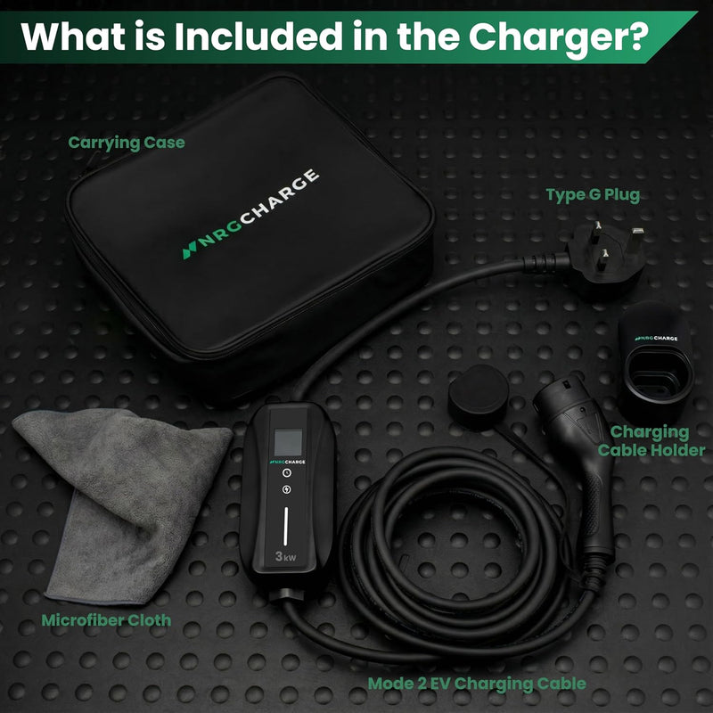 EV Charger 3 Pin Plug | Portable EV Charger Type 2, 3kW | Single Phase, Cabel, 6-13A | Electric Car Charger | Home Car Charger | Fast Charging, Compact, Travel-Friendly (3kW, 5,5 Meter)