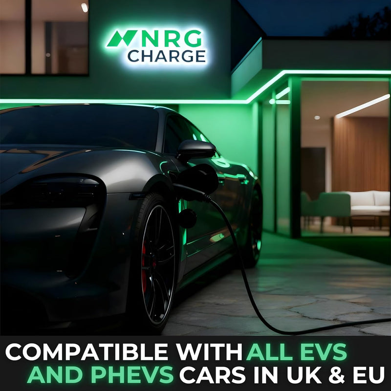 NRG CHARGE VELOX | Electric Vehicle Charger | Untethered | Type 2 | Single Phase | Level 2 Wall Mount EV Home Charger | Black | Compact 255×180×105mm (Pure White, 7,4 kW)