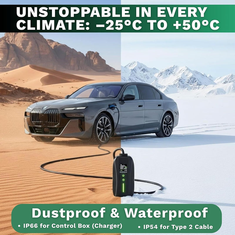 EV Charger 3 Pin Plug | Portable EV Charger Type 2, 3kW | Single Phase, Cabel, 6-13A | Electric Car Charger | Home Car Charger | Fast Charging, Compact, Travel-Friendly (3kW, 5,5 Meter)