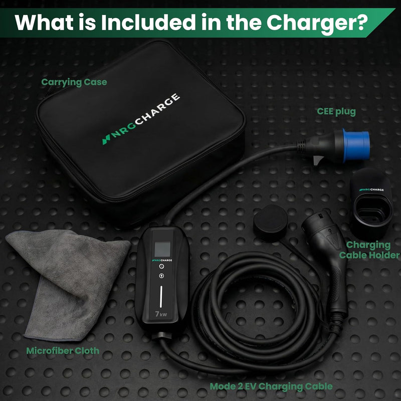 EV Charger CEE 32A Plug | Portable EV Charger Type 2, 7kW | Single Phase, Cabel, 6-32A | Electric Car Charger | Home Car Charger | Fast Charging, Compact, Travel-Friendly (7kW, 5,5 Meter)
