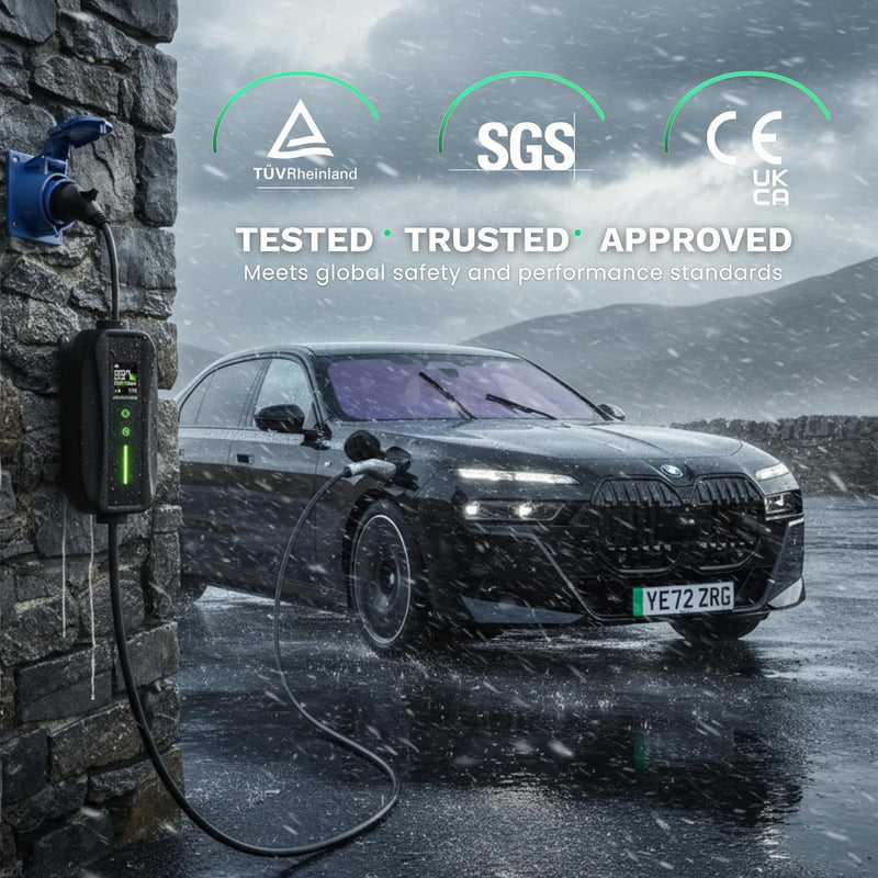 EV Charger CEE 32A Plug | Portable EV Charger Type 2, 7kW | Single Phase, Cabel, 6-32A | Electric Car Charger | Home Car Charger | Fast Charging, Compact, Travel-Friendly (7kW, 5,5 Meter)