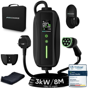 EV Charger 3 Pin Plug | Portable EV Charger Type 2, 3kW | Single Phase, Cabel, 6-13A | Electric Car Charger | Home Car Charger | Fast Charging, Compact, Travel-Friendly (3kW, 8 Meter)