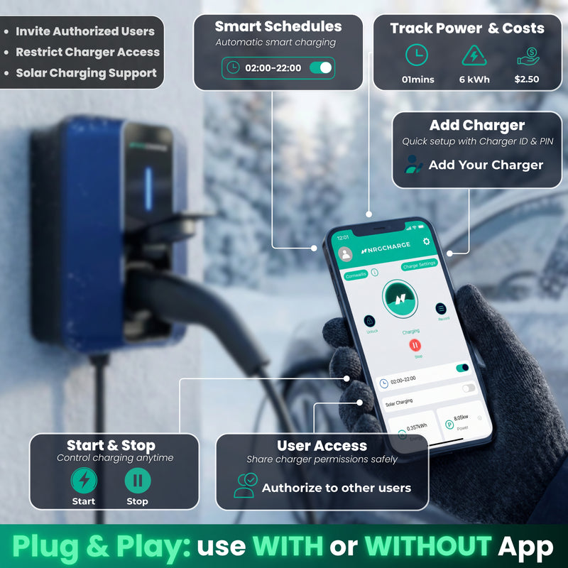NRG CHARGE VELOX | Electric Vehicle Charger | Untethered | Type 2 | Single Phase | Level 2 Wall Mount EV Home Charger | Black | Compact 255×180×105mm (Sapphire Blue, 7,4 kW)