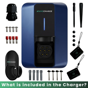 NRG CHARGE VELOX | Electric Vehicle Charger | Untethered | Type 2 | Single Phase | Level 2 Wall Mount EV Home Charger | Black | Compact 255×180×105mm (Sapphire Blue, 7,4 kW)