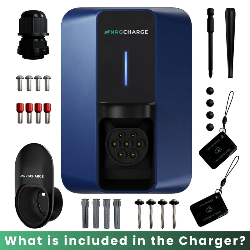NRG CHARGE VELOX | Electric Vehicle Charger | Untethered | Type 2 | Single Phase | Level 2 Wall Mount EV Home Charger | Black | Compact 255×180×105mm (Sapphire Blue, 7,4 kW)