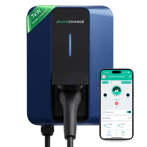 NRG CHARGE VELOX | Electric Vehicle Charger | Untethered | Type 2 | Single Phase | Level 2 Wall Mount EV Home Charger | Black | Compact 255×180×105mm (Sapphire Blue, 7,4 kW)