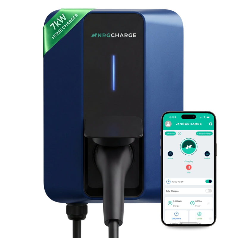 NRG CHARGE VELOX | Electric Vehicle Charger | Untethered | Type 2 | Single Phase | Level 2 Wall Mount EV Home Charger | Black | Compact 255×180×105mm (Sapphire Blue, 7,4 kW)