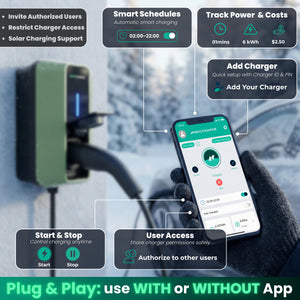 NRG CHARGE VELOX | Electric Vehicle Charger | Untethered | Type 2 | Single Phase | Level 2 Wall Mount EV Home Charger | Black | Compact 255×180×105mm (Sage Green, 7,4 kW)
