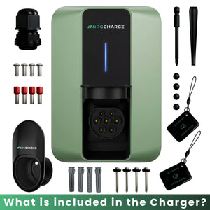 NRG CHARGE VELOX | Electric Vehicle Charger | Untethered | Type 2 | Single Phase | Level 2 Wall Mount EV Home Charger | Black | Compact 255×180×105mm (Sage Green, 7,4 kW)