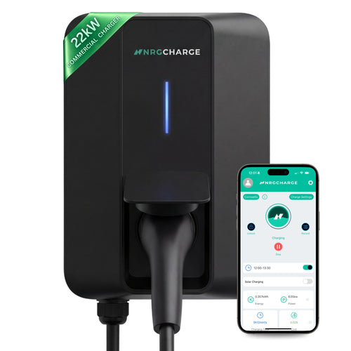 NRG CHARGE VELOX | Electric Vehicle Charger | Untethered | Type 2 | Three Phase | Level 2 Wall Mount EV Home Charger | Black | Compact 255×180×105mm (Black, 22 kW)