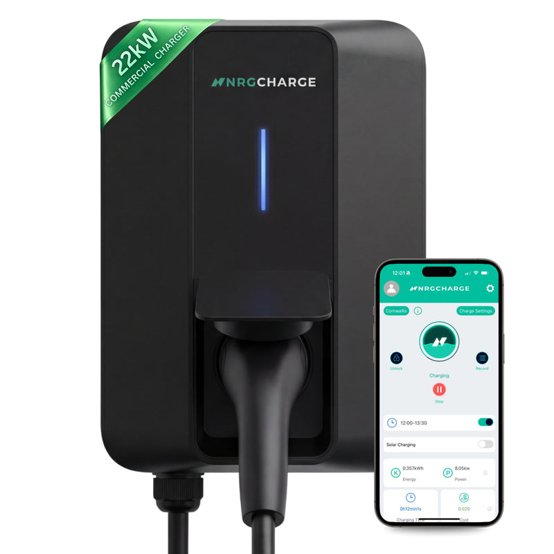 NRG CHARGE VELOX | Electric Vehicle Charger | Untethered | Type 2 | Three Phase | Level 2 Wall Mount EV Home Charger | Black | Compact 255×180×105mm (Black, 22 kW)