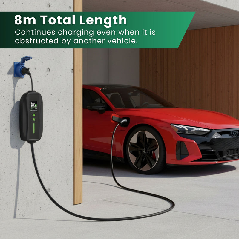 EV Charger 3 Pin Plug | Portable EV Charger Type 2, 3kW | Single Phase, Cabel, 6-13A | Electric Car Charger | Home Car Charger | Fast Charging, Compact, Travel-Friendly (3kW, 8 Meter)