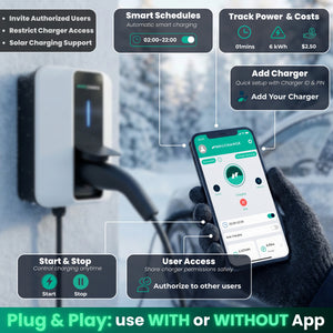 NRG CHARGE VELOX | Electric Vehicle Charger | Untethered | Type 2 | Single Phase | Level 2 Wall Mount EV Home Charger | Black | Compact 255×180×105mm (Pure White, 7,4 kW)