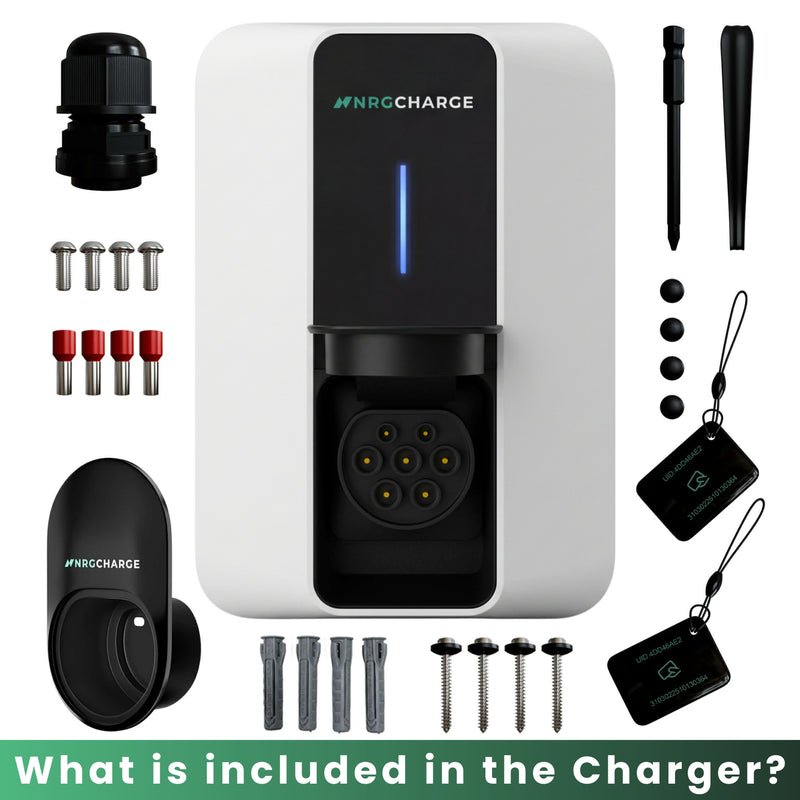 NRG CHARGE VELOX | Electric Vehicle Charger | Untethered | Type 2 | Single Phase | Level 2 Wall Mount EV Home Charger | Black | Compact 255×180×105mm (Pure White, 7,4 kW)