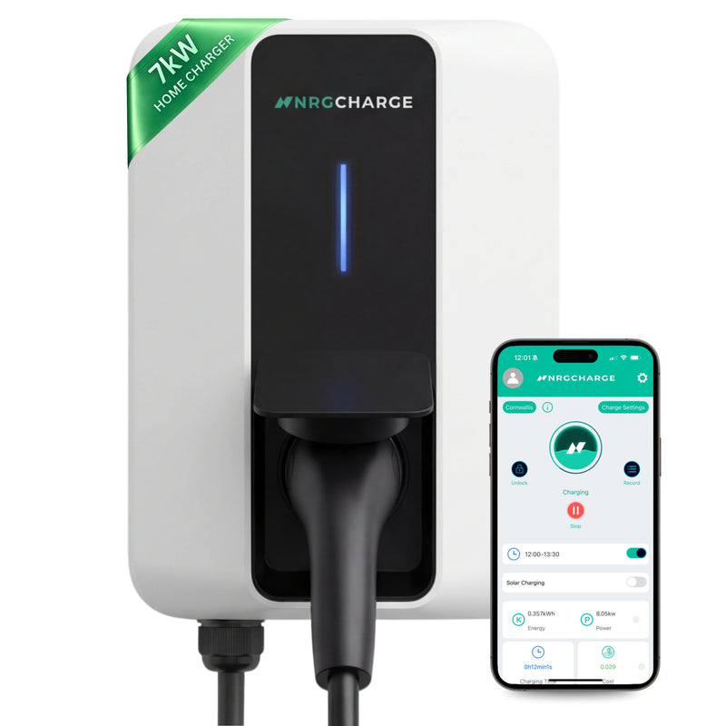NRG CHARGE VELOX | Electric Vehicle Charger | Untethered | Type 2 | Single Phase | Level 2 Wall Mount EV Home Charger | Black | Compact 255×180×105mm (Pure White, 7,4 kW)